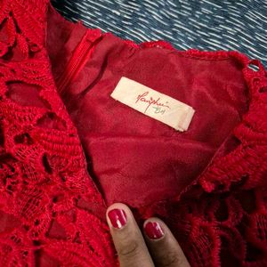 Maroon Floral Crochet Lace Mini Dress