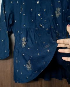 Elegant Navy Blue Kurta with Gold Print