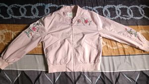 Pink Embroidered Bomber Jacket