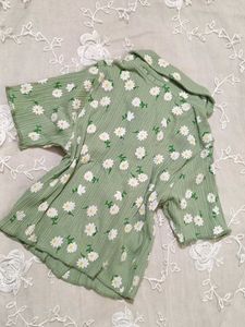 Aesthetic Sage Green Daisy Button up top