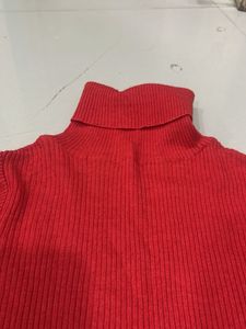 Red Ribbed Turtleneck Sweater