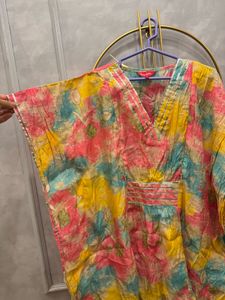 Women Tie &amp; Dye Printed Feeding Friendly Kaftan