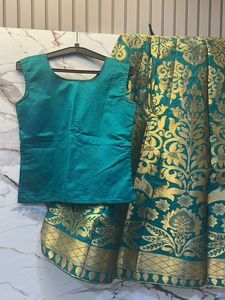Silk Teal &amp; Gold Brocade 3 piece  Lehenga KurtiSet