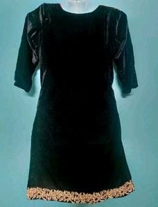 Black Velvet Kurti with Golden Embroidery