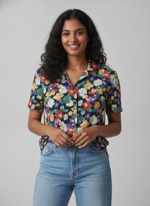 Vibrant Floral Button-Up Blouse