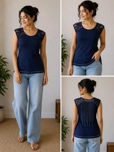 Blue Rhine stone Detail T-Shirt