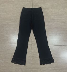 Black Lace Trim Flare Jeans