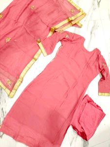 zardozi Embroidered carrot pink Kurta shalwar Set