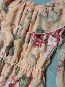 Floral Off-Shoulder Ruffle Dress and peach kurti