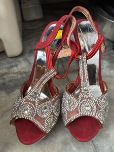 Sparkling Red T-Strap Heels