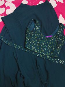 Teal Embroidered Lehenga Choli Set with belt