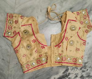 Rose Pink &amp; Gold Embroidered Saree with Blouse