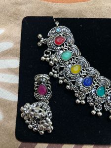 Multicolor oxidized silver set (Necklace, earrings