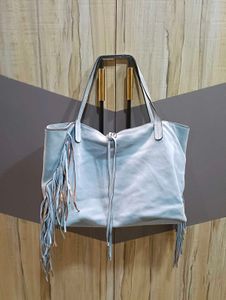 Light Blue Fringed Tote Bag