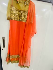 Orange & Gold Embroidered Indian Dress
