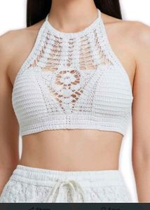 White Crochet Halter Bikini Top