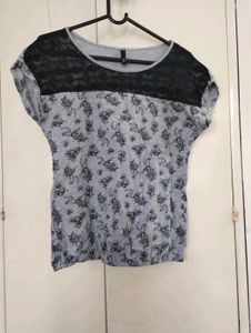 Grey Floral Lace Top