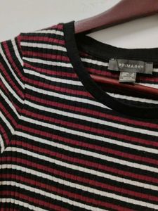 Striped Ribbed Long Sleeve Midi Dress