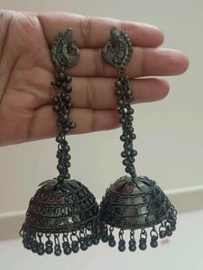 Oxidized Silver Jhumka Earrings