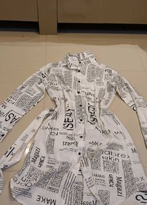 Chic Newspaper Print Shirt Dress