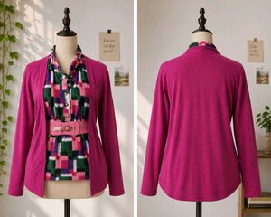 Stylish Pink Cardigan with Printed Top