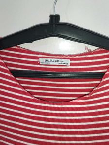 Red &amp; White Striped Crop Top