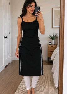 Sleek Black Spaghetti Strap long kurti