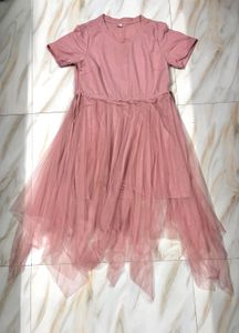 Chic Pink Tulle Overlay Dress