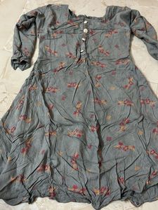 Grey Floral Print Kurta