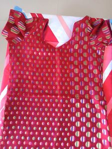 Elegant Red Kurta Set with Blue Pants