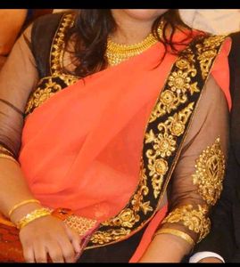peach saree with blouse