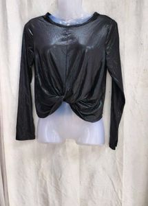 18279. Black Twist Front Long Sleeve Top