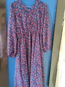 Blue Floral Print Midi Dress