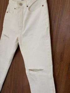 White Ripped Straight Leg Jeans