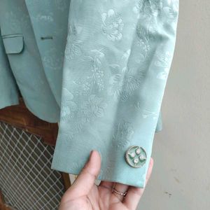 Men's Light Blue Brocade Nehru Jacket