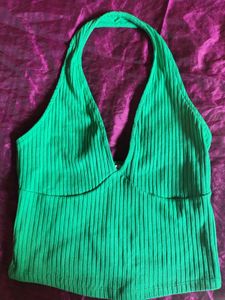 Vibrant Green Ribbed Halter Top
