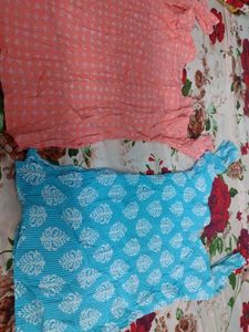 Charming Peach &amp; Blue Kurta Set