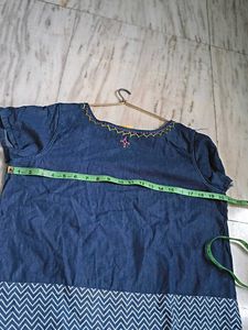 Denim Embroidered Short Sleeve Top