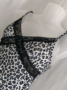 SHEIN Leopard Print Slip with Lace Trim