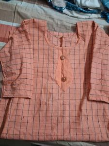 Stylish Peach Checkered Kurta Set