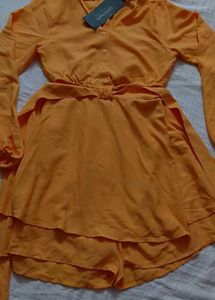 Orange Mini Dress with Long Sleeves