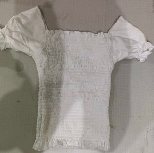 White 2-Way Smocked Crop Top