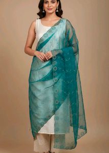 Elegant Teal Embroidered Dupatta