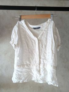 Mast and Harbour White Eyelet Button-Down Top (XS)