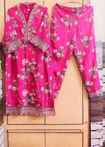 Mirror work Floral Embroidered  kurta pant dupatta