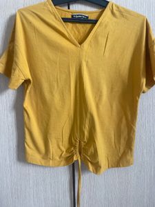 Mustard Yellow V-Neck Ruched Tee