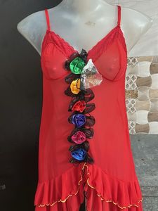 Vibrant Red Lace Trim Nightgown