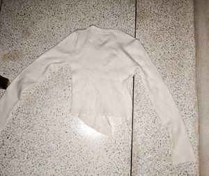 Cream Ribbed Square Neck Top