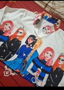 White Graphic Print Long Sleeve Top shirt
