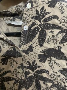 Unique Bird Print Cropped Shirt